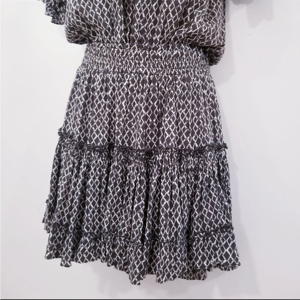 Skylar + Madison Brown and White Ruffled Puff Sleeve Mini Dress - Picture 3 of 9